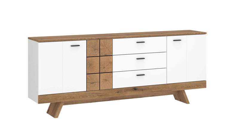 Sideboard mit 3 Schubladen weiß Hochglanz - Eiche 184 cm - ORETA von Die Möbelfundgrube