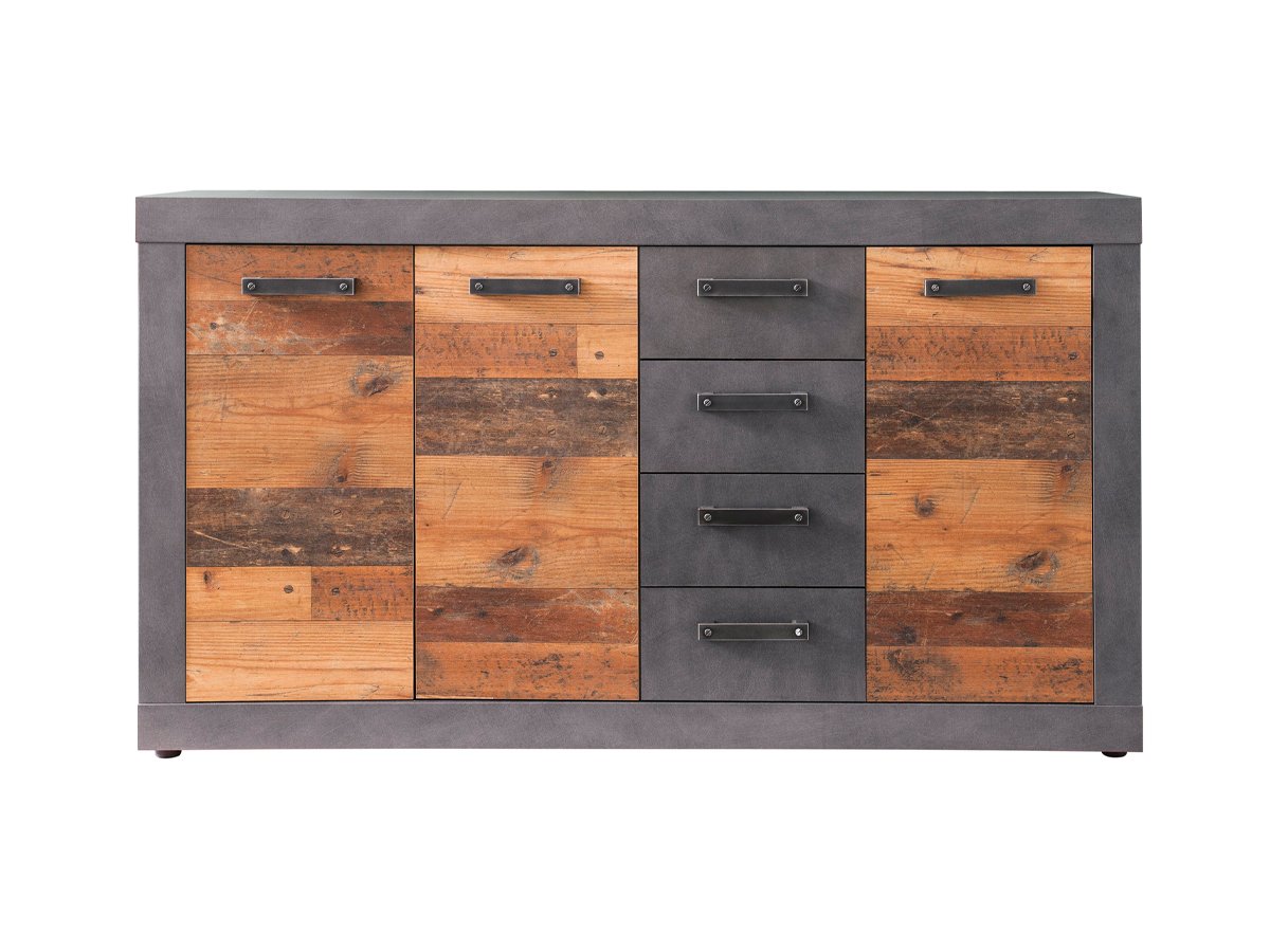 Sideboard mit 4 Schubladen Old Wood - Graphit Matera 151 cm - INDY von Die Möbelfundgrube