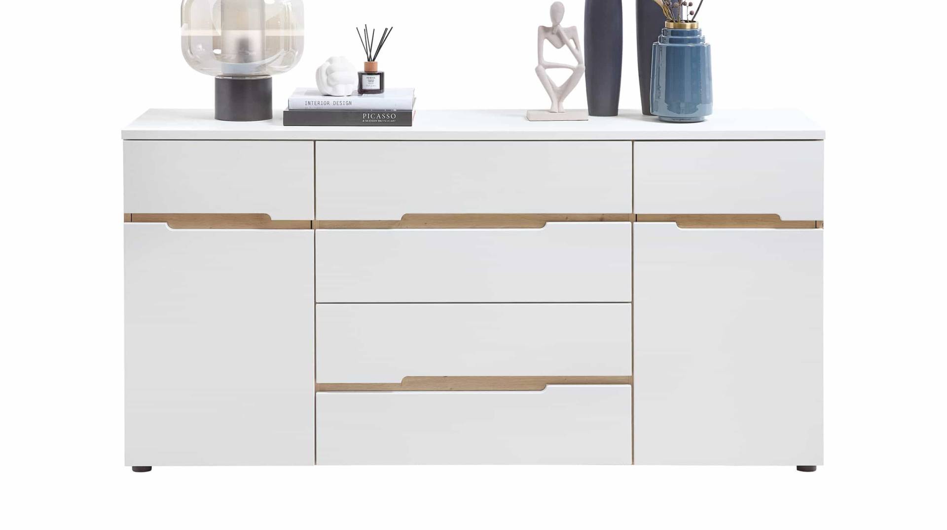 Sideboard mit 4 Schubladen weiß - Artisan Eiche 165 cm - MEMPHIS Sideboard mit 4 Schubladen weiß - Artisan Eiche 165 cm - MEMPHIS von Die Möbelfundgrube
