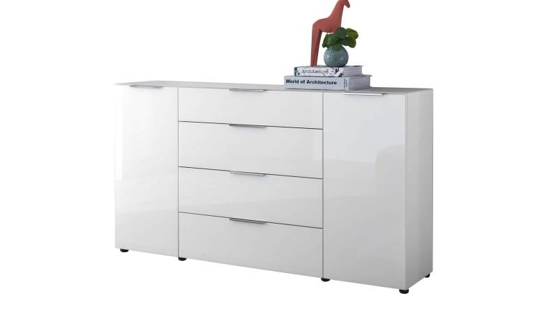 Sideboard 4 Schubladen - weiß - Glasfront - 180 cm - SANTORIN von Die Möbelfundgrube