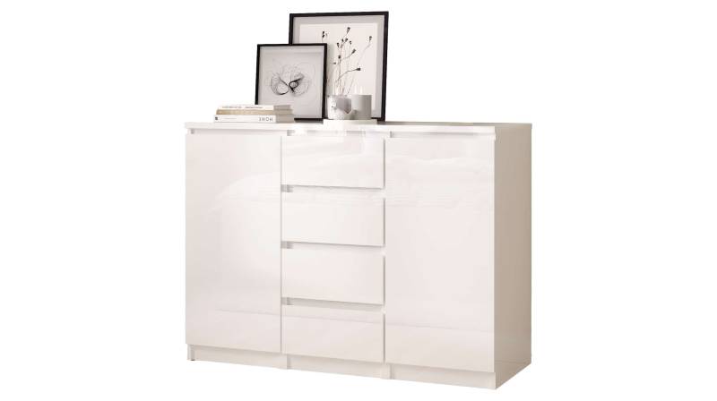Sideboard mit 4 Schubladen weiß hochglanz 121 cm - NAIA von Die Möbelfundgrube