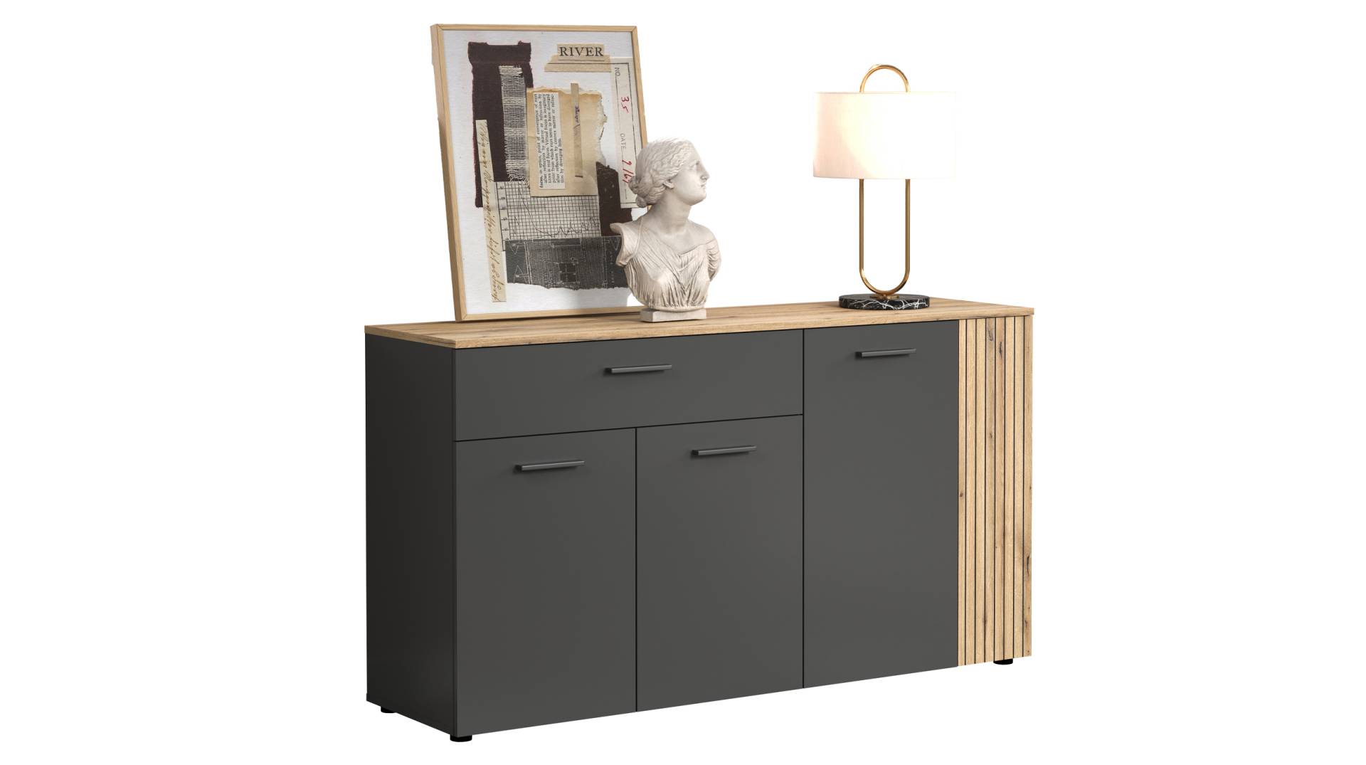 Sideboard mit Schublade anthrazit - Eiche - 105 cm - ESTEBAN von Die Möbelfundgrube