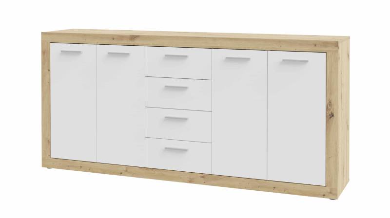 Sideboard weiß - Artisan Eiche 197 cm 4-türig - BACCIO von Die Möbelfundgrube