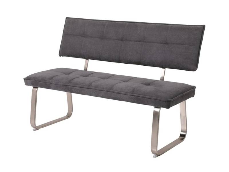 Sitzbank mit Rückenlehne 140 cm Webstoff grau Bank - NENA von Die Möbelfundgrube