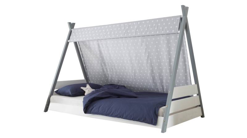 Spielbett 90 x 200 cm massives Kiefernholz grau - weiß - YLVA Spielbett 90 x 200 cm massives Kiefernholz grau - weiß - YLVA von Die Möbelfundgrube