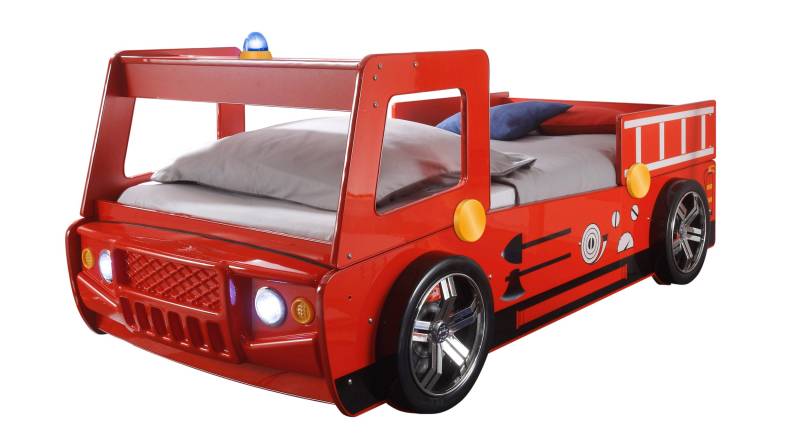Spielbett Feuerwehrauto 90 x 200 cm rot hochglanz - SPARK von Die Möbelfundgrube