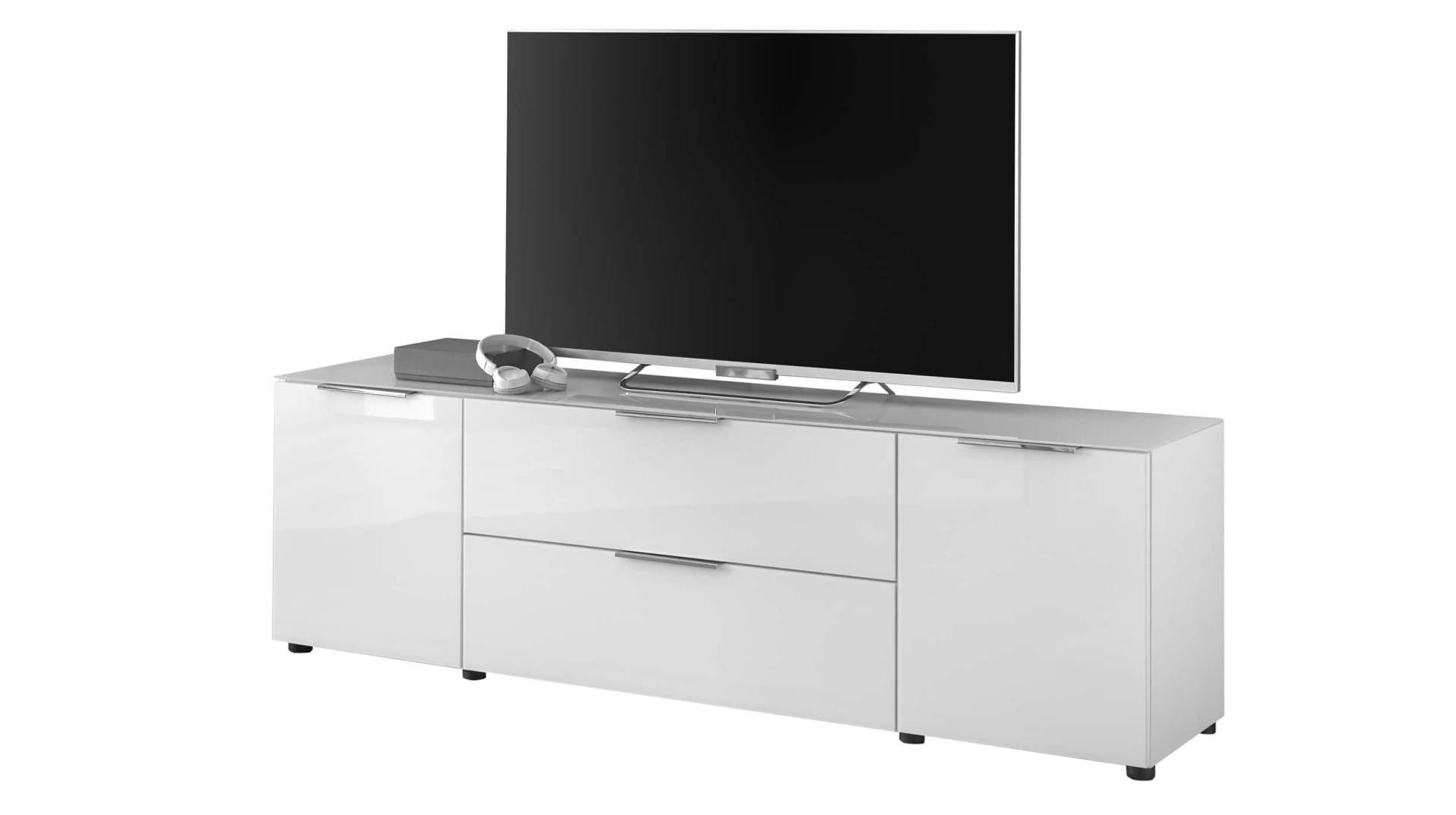 TV-Lowboard weiß - Glasfront - 180 cm - SANTORIN von Die Möbelfundgrube