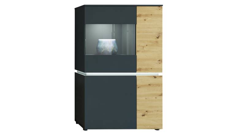 Vitrine mit Beleuchtung Artisan Eiche - grau B 90 x H 146 cm - LUCI von Die Möbelfundgrube