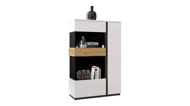 Vitrine mit Glastür alpinweiß - Catania Eiche Breite 98 cm - NOVENA von Die Möbelfundgrube