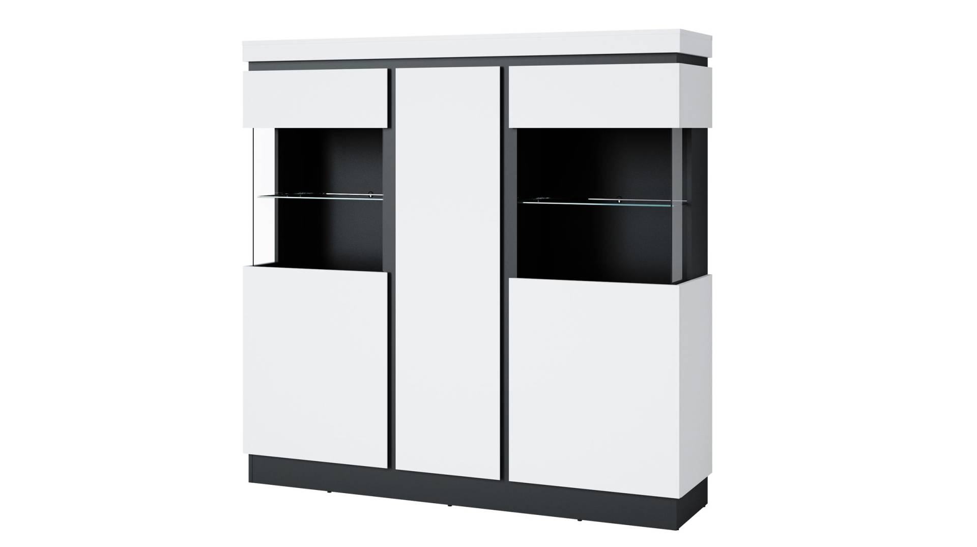 Vitrine mit 2 Glastüren alpinweiß Breite 167 cm - CAMPANIA von Die Möbelfundgrube