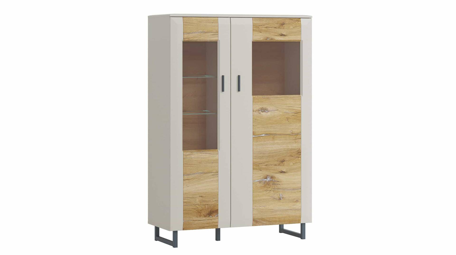 Vitrine mit 2 Glastüren Eiche - grau Breite 101 cm - VERMONT Vitrine mit 2 Glastüren Eiche - grau Breite 101 cm - VERMONT von Die Möbelfundgrube