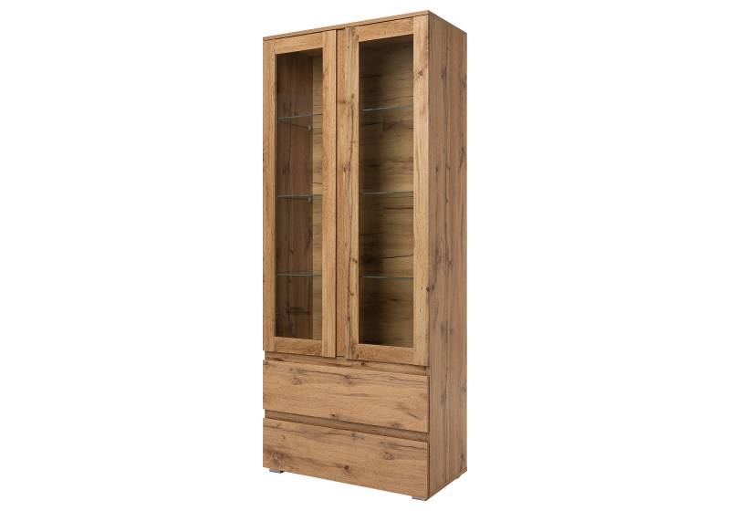 Vitrine mit 2 Glastüren Honig Eiche Breite 80 cm - IMAGE von Die Möbelfundgrube