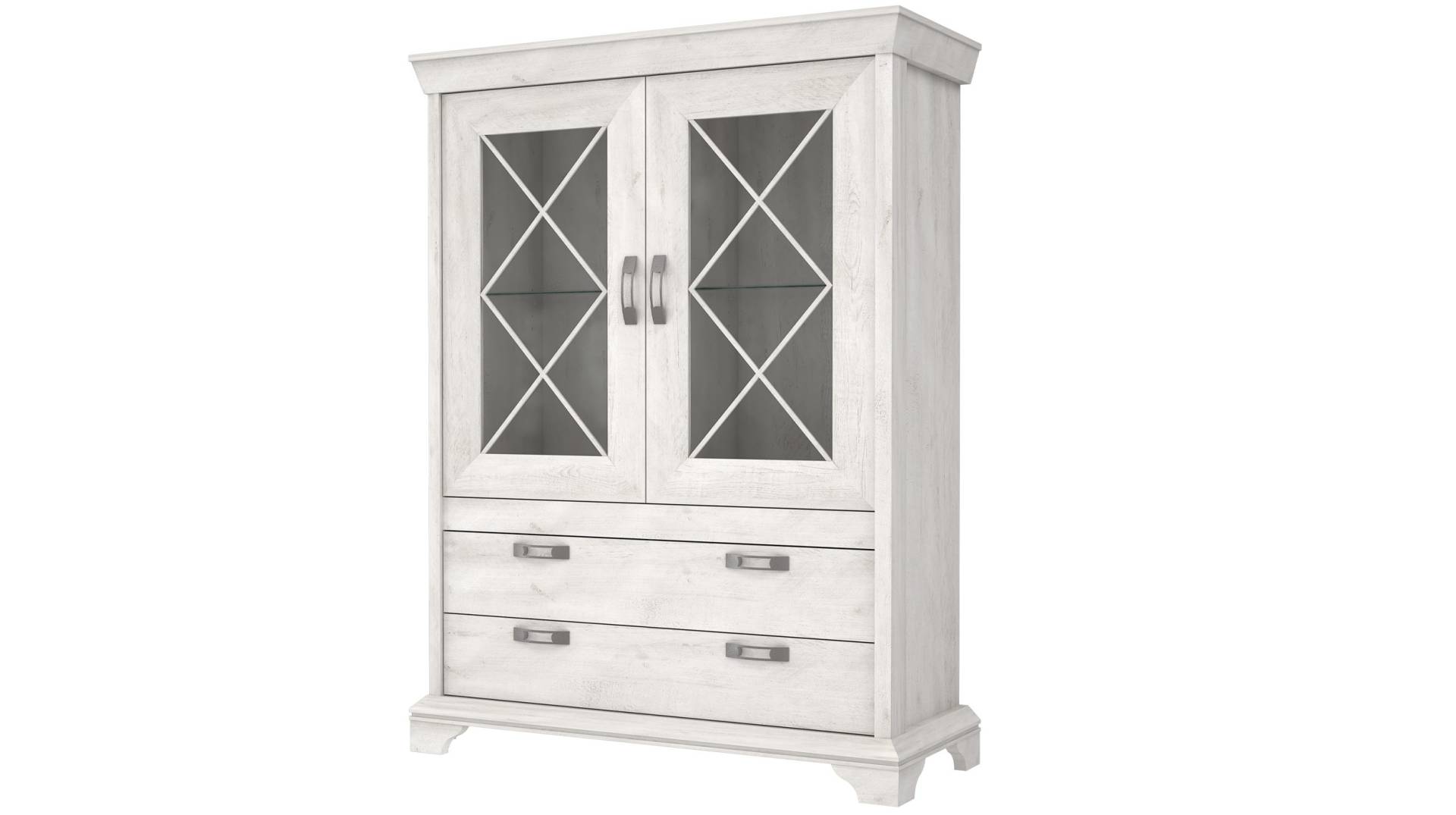 Vitrine mit 2 Glastüren Pinie weiß Breite 123 cm - KASHMIR von Die Möbelfundgrube