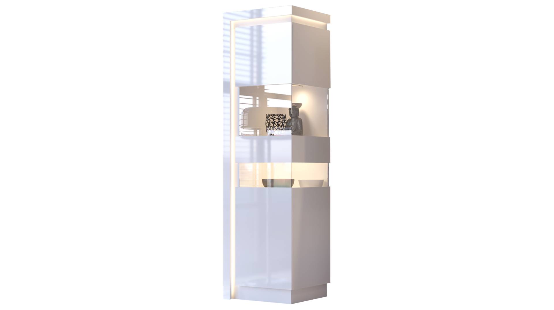 Vitrine mit Beleuchtung weiß Hochglanz Breite 60 cm - LYON von Die Möbelfundgrube