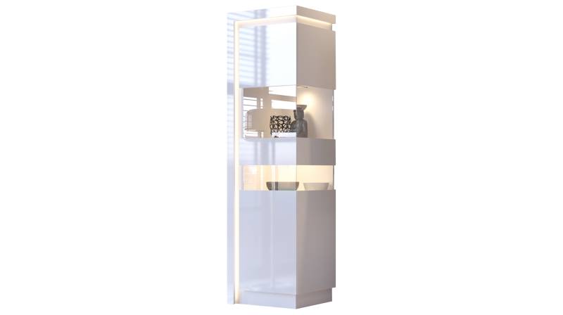 Vitrine mit Beleuchtung weiß Hochglanz Breite 60 cm - LYON von Die Möbelfundgrube