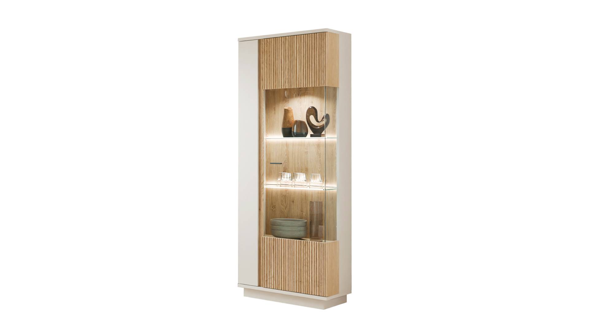 Vitrine mit Glastür beige - Eiche - Breite 62 cm - MOSANO von Die Möbelfundgrube