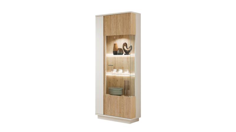Vitrine mit Glastür beige - Eiche - Breite 62 cm - MOSANO von Die Möbelfundgrube