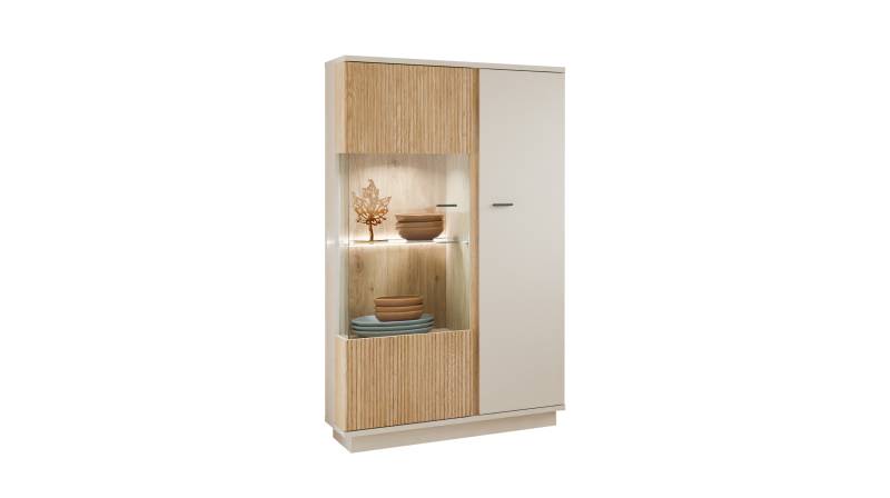 Vitrine mit Glastür beige - Eiche - Breite 87 cm - MOSANO von Die Möbelfundgrube