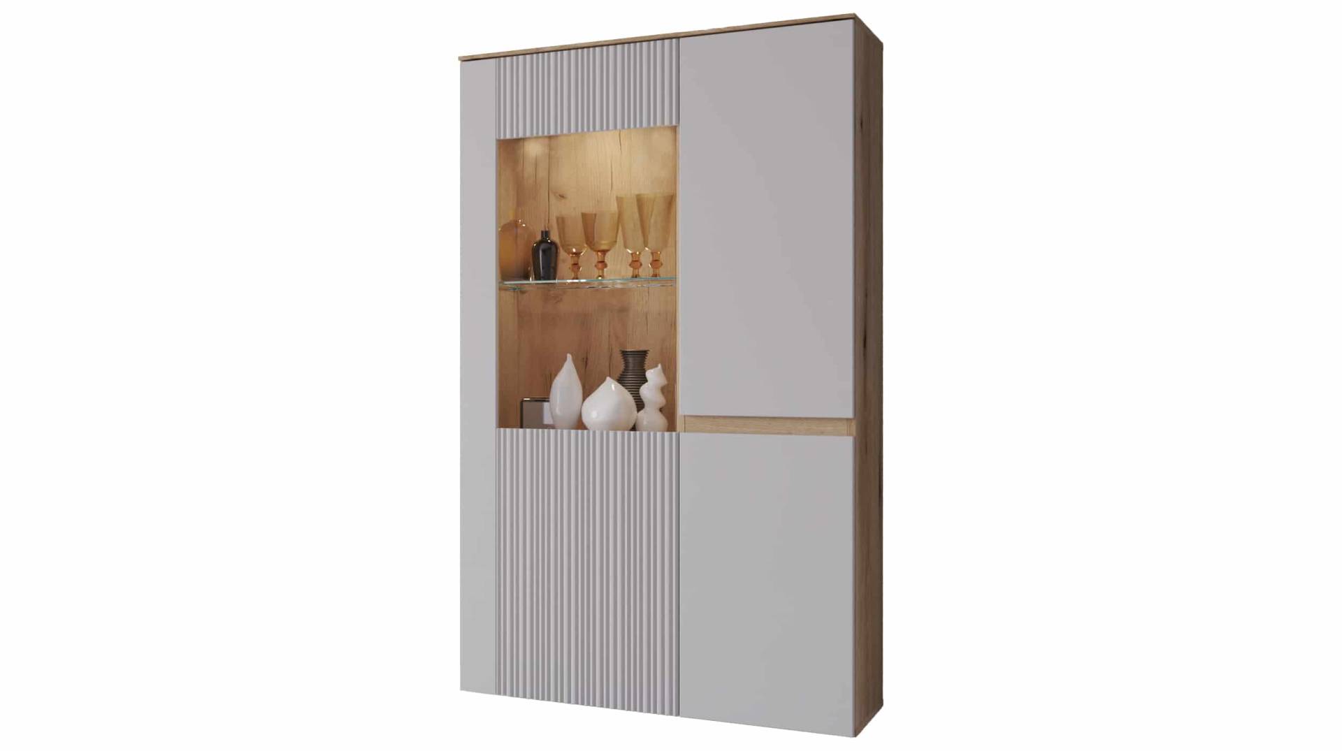 Vitrine mit Glastür grau - Coast Evoke Eiche 152 cm - MANILLA Vitrine mit Glastür grau - Coast Evoke Eiche 152 cm - MANILLA von Die Möbelfundgrube
