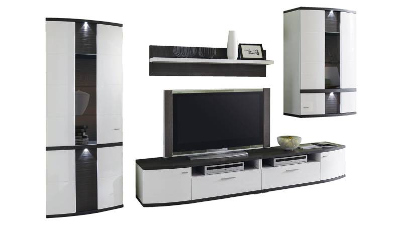 Wohnwand weiß hochglanz - 327 cm - Beleuchtung - CABANA von Die Möbelfundgrube