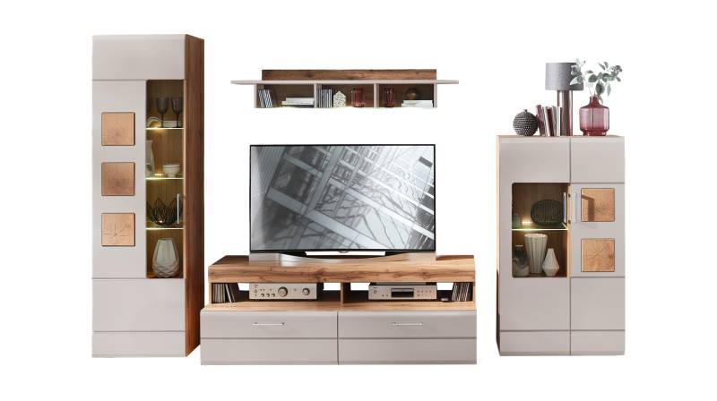 Wohnwand beige Eiche 340 cm - LED-Beleuchtung - SINFONIE Wohnwand beige Eiche 340 cm - LED-Beleuchtung - SINFONIE von Die Möbelfundgrube