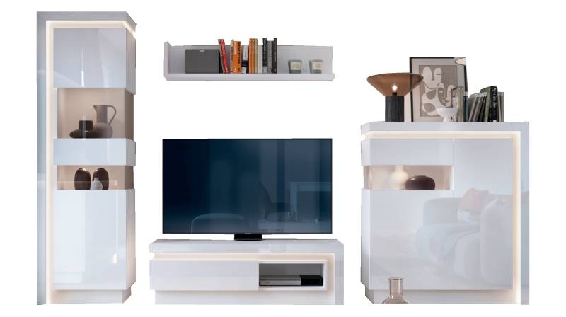 Wohnwand hochglanz weiß 298 cm - Beleuchtung - LYON Wohnwand hochglanz weiß 298 cm - Beleuchtung - LYON von Die Möbelfundgrube