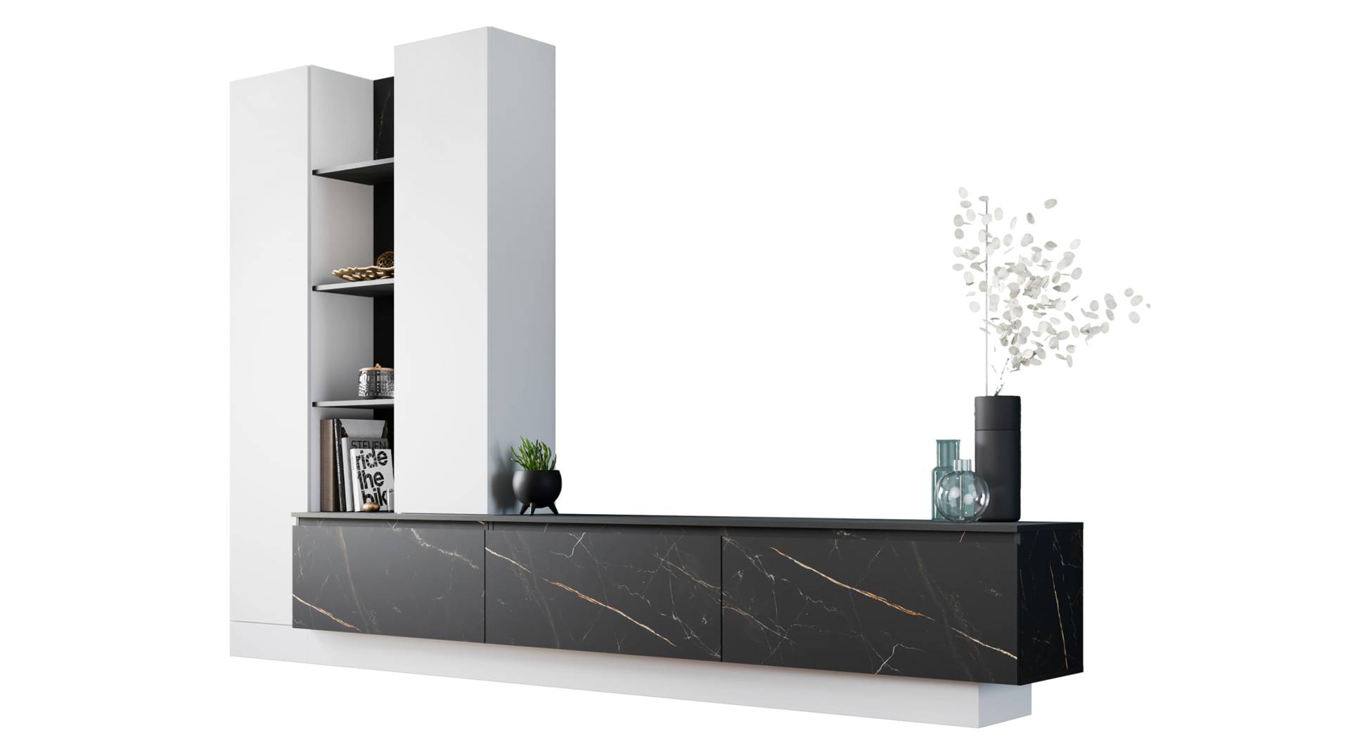 Wohnwand weiß - Marmoroptik 295 cm Anbauwand - MODATO Wohnwand weiß - Marmoroptik 295 cm Anbauwand - MODATO von Die Möbelfundgrube