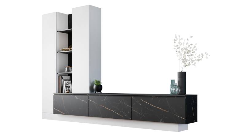 Wohnwand weiß - Marmoroptik 295 cm Anbauwand - MODATO Wohnwand weiß - Marmoroptik 295 cm Anbauwand - MODATO von Die Möbelfundgrube