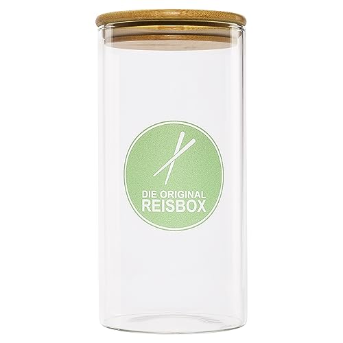 Die Original Reisbox mit Bambusdeckel - Reisvorratsdose aus Glas mit Silikonring - Luftdichte Reis Dose - Reisbehälter aus Glas - Reis Aufbewahrung 1kg von Die Original Reiswaffelbox