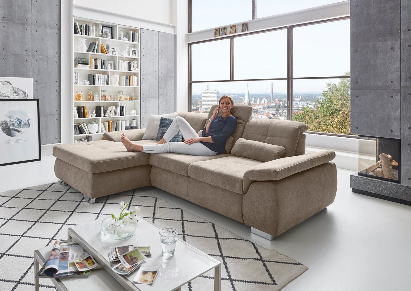 Die PlanBar Ecksofa MP-IN16037 L-Form, mit Sitztiefenverstellung & Zierkissen, Federkern Die PlanBar Ecksofa MP-IN16037 L-Form, mit Sitztiefenverstellung & Zierkissen, Federkern von Die PlanBar
