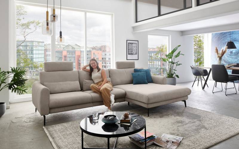Die PlanBar Ecksofa MP-IN23147 L-Form, 2 Teile, Kaltschaumpolsterung, softer Sitz & verstellbare Kopfstützen von Die PlanBar