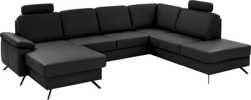 Die PlanBar Wohnlandschaft PN-EM15047 U-Form, mit Kopfstützen, Echtleder, wahlweise mit Bettfunktion u. Stauraum von Die PlanBar