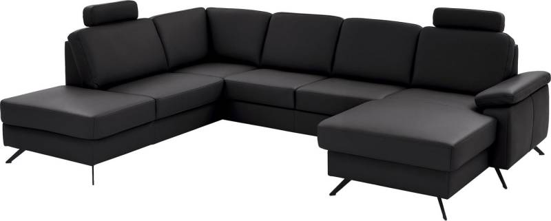Die PlanBar Wohnlandschaft PN-EM15047 U-Form, mit Kopfstützen, Echtleder, wahlweise mit Bettfunktion u. Stauraum von Die PlanBar