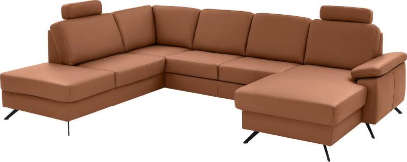 Die PlanBar Wohnlandschaft PN-EM15047 U-Form, mit Kopfstützen, Echtleder, wahlweise mit Bettfunktion u. Stauraum von Die PlanBar