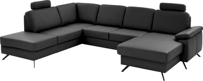 Die PlanBar Wohnlandschaft PN-EM15047 U-Form, mit Kopfstützen, Echtleder, wahlweise mit Bettfunktion u. Stauraum von Die PlanBar