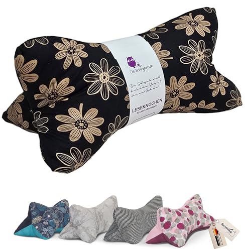 Die Schleyereule Leseknochen Nackenkissen (Flower Gold) bequem und waschbar! Handgestopft und genäht in Deutschland - Nutzbar als Nackenrolle Kissen Nackenrolle von Die Schleyereule