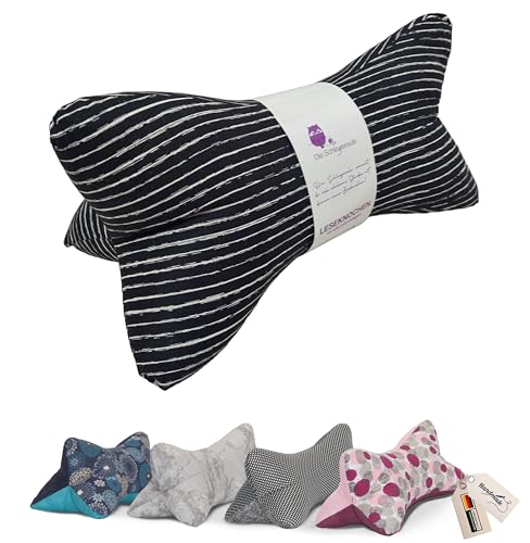 Die Schleyereule Leseknochen Nackenkissen (Stripy schwarz) bequem und waschbar! Handgestopft und genäht in Deutschland - Nutzbar als Nackenrolle Kissen Nackenrolle von Die Schleyereule
