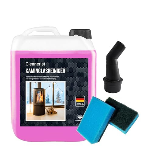 Kamin- & Ofenglas Reiniger | 5 Liter | Reinigungsmittel zum Entfernen von hartnäckigen Verschmutzungen auf Kamin- und Ofenglasscheiben I inkl. 1x Schwamm & Ausgießer von Die Seifenblase