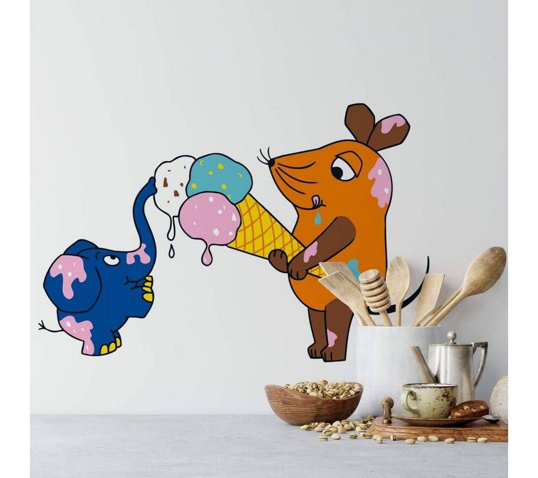 Die Sendung mit der Maus Wandtattoo Kinderzimmer Wandtattoo Die Maus und Elefant isst Eis Aufkleber Wandsticker, selbstklebend, entfernbar von Die Sendung mit der Maus