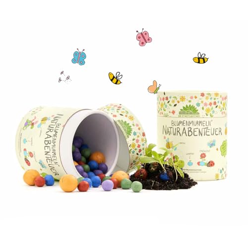 100 bunte Blumenmurmeln "Mein Naturabenteuer" | handgerollte, farbenfrohe Samenbomben | Perfekt zum Kindergeburtstag | Geschenk für Kinder | 100% ökologisch & mind. 2 J. haltbar von Die Stadtgärtner