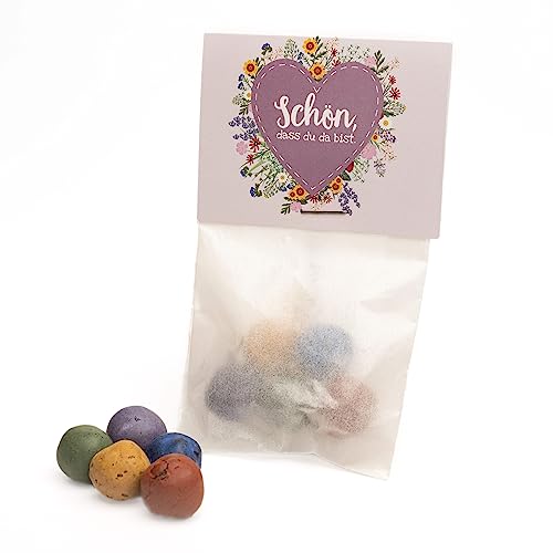 Die Stadtgärtner - Mitgebsel-Set - 10 x 5 Blumenmurmeln im Tütchen | Gastgeschenke Hochzeit | Schön, dass du da bist | Seedbombs für nachhaltige Erinnerungen von Die Stadtgärtner