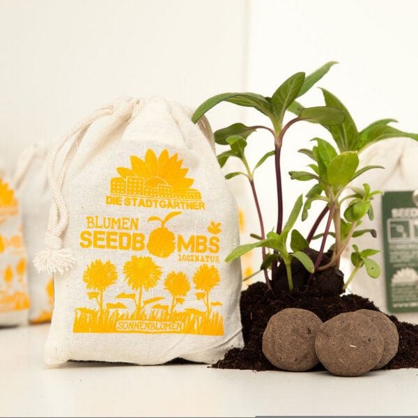 Die Stadtgärtner 8 Seedbombs "Sonnenblumen" im Mini-Jutebeutel von Die Stadtgärtner