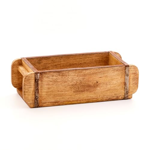 Die Stadtgärtner Vintage Ziegelform aus Altholz mit Metallbeschlägen | Maße: 30 x 14 x 8 cm | Einzigartige Handarbeit, vielseitig einsetzbar als Dekokiste, Aufbewahrungsbox oder Pflanzkiste | Holzbox von Die Stadtgärtner