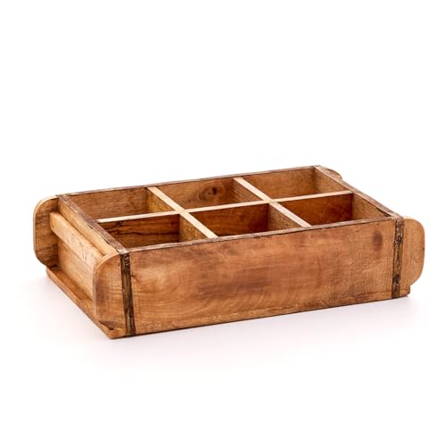 Die Stadtgärtner" Vintage Ziegelform aus recyceltem Holz mit sechs Kammern – 42 x 24 x 10 cm | Holzkiste mit sechs Kammern | Hochwertige Dekokiste mit Metallbeschlägen | Pflanzkiste | Holzbox von Die Stadtgärtner