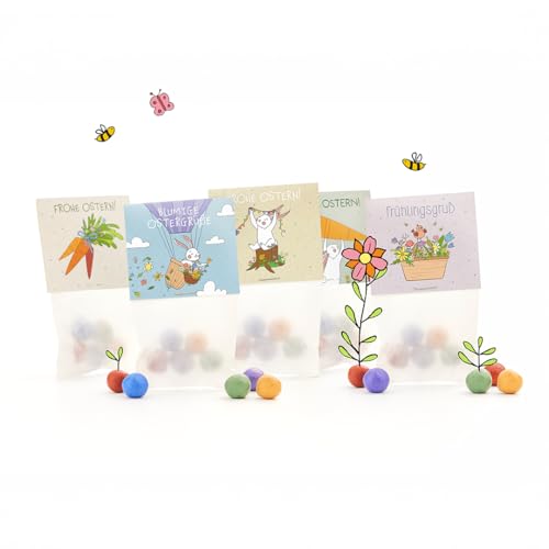 Oster-Geschenkset mit 10 x bunten Blumenmurmeln im Tütchen l 5 verschiedene, liebevoll gestaltete Ostermotive l Kleine Saatkugeln in einem Tütchen im Oster-Design l Geschenk zu Ostern l Geschenkidee Oster-Geschenkset mit 10 x bunten Blumenmurmeln im Tütchen l 5 verschiedene, liebevoll gestaltete Ostermotive l Kleine Saatkugeln in einem Tütchen im Oster-Design l Geschenk zu Ostern l Geschenkidee von Die Stadtgärtner