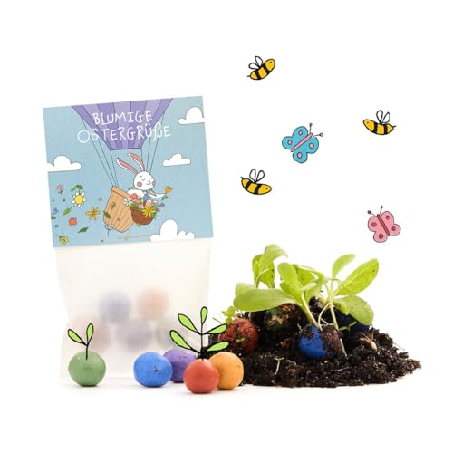 Ostergeschenk "Blumige Ostergrüße" – Set aus 10x5 bunten Blumenmurmeln l Kleine Saatkugeln in einem Tütchen mit einem Osterhasen im Heißluftballon l Geschenk zu Ostern l Geschenkidee Ostern Ostergeschenk "Blumige Ostergrüße" – Set aus 10x5 bunten Blumenmurmeln l Kleine Saatkugeln in einem Tütchen mit einem Osterhasen im Heißluftballon l Geschenk zu Ostern l Geschenkidee Ostern von Die Stadtgärtner