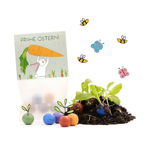 Ostergeschenk "Frohe Ostern" – Set aus 10x5 bunten Blumenmurmeln l Saatkugeln in einem Tütchen mit niedlichem Hasen-Motiv l Geschenk zu Ostern l Geschenkidee Ostern l Ideal fürs Osternest für Kinder Ostergeschenk "Frohe Ostern" – Set aus 10x5 bunten Blumenmurmeln l Saatkugeln in einem Tütchen mit niedlichem Hasen-Motiv l Geschenk zu Ostern l Geschenkidee Ostern l Ideal fürs Osternest für Kinder von Die Stadtgärtner