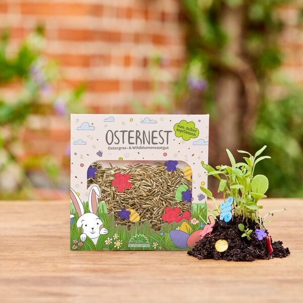 Ostergras-Konfetti von "Die Stadtgärtner" | Saatgut für Ostergras mit bunten Saatpapierförmchen mit Wildblumensaatgut von Die Stadtgärtner