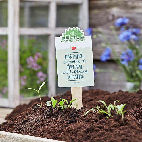 Die Stadtgärtner Saatgruß - Gärtnern ist günstiger als Therapie und du bekommst Tomaten - Kleines Geschenk mit Tomaten-Samen - Aufmerksamkeit, Dankeschön, Gruß, Mitbringsel, Gastgeschenk von Die Stadtgärtner