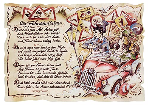 Die Staffelei Geschenk Fahrschullehrer Fahrschule Fahrlehrer Präsent Jubiläum Gedicht (A4 (29,7cm x 21cm), unpersonalisiert) von Die Staffelei